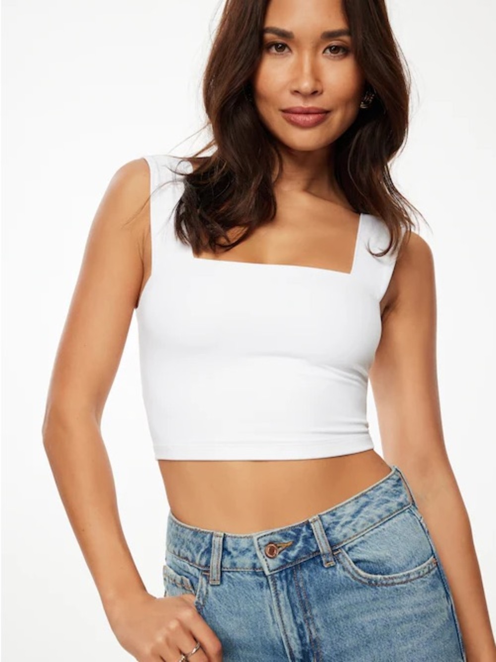 Dynamite Lota Sculpt Square Neck Crop Top in Bright White